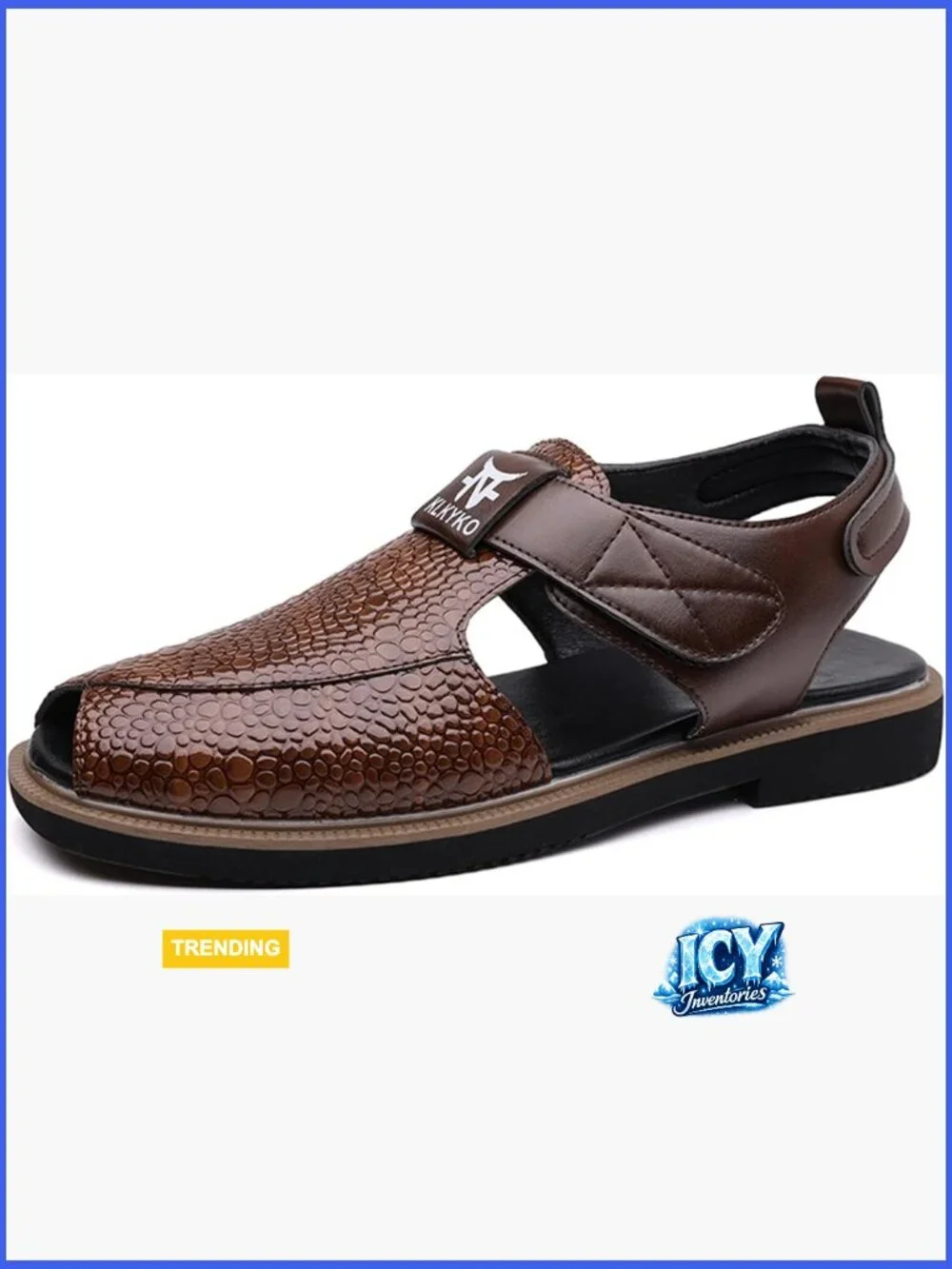 Men's Woven Faux Leather Close-Toe Sandals with Ankle Strap Arch Support